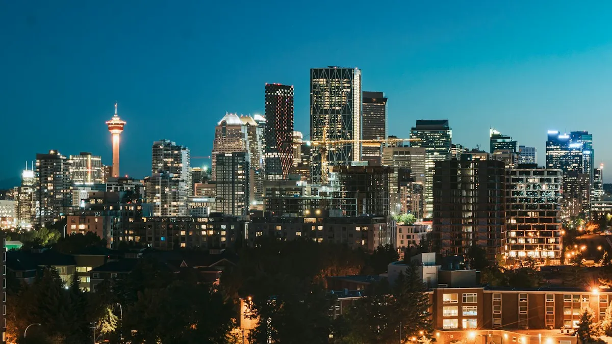 IPTV Calgary at night – downtown Calgary skyline