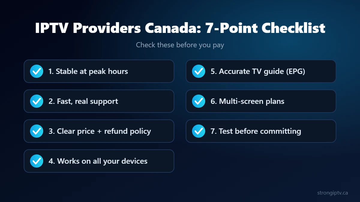 IPTV providers Canada 7-point checklist